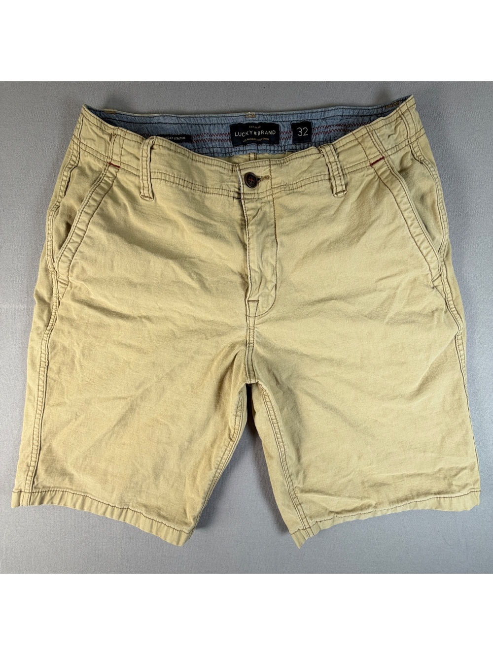 Lucky Brand Saturday Stretch Shorts Mens 32 Khaki Beige Chino Flat Front